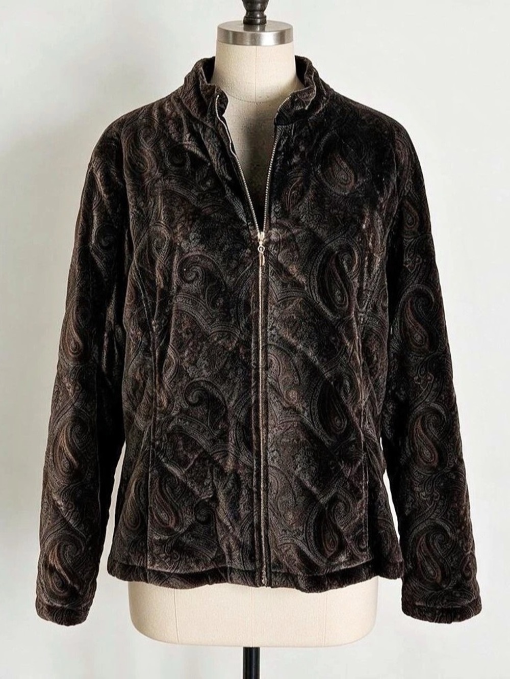 St. John Sport Paisley Zip Jacket in Black & Brown Size Large